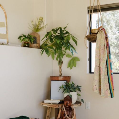 Yoga room, a dedicated sanctuary flooded with natural light 
crystals, buddah board, yoga mats, hand weights, and positive affirmations surround this space with positive energy