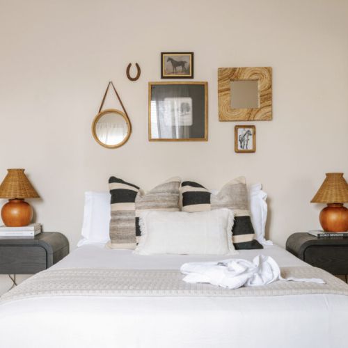 Desert tones meet high-end textures for a warm, luxe sleep space.