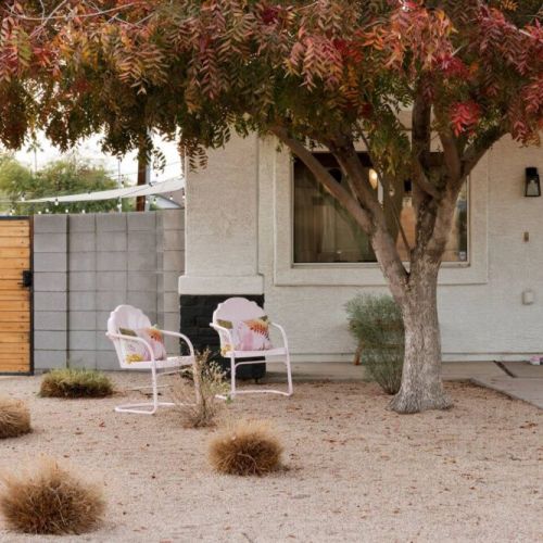 You know you've reached your final retreat-style destination when you see our pink chairs and door
