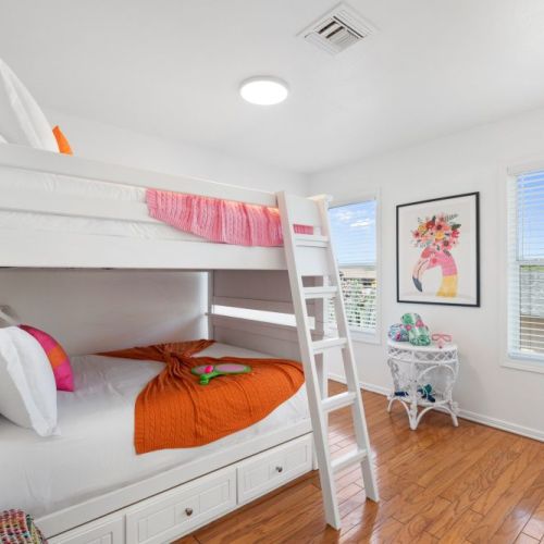 Kids dream room with two full sized bunk beds