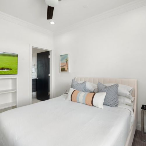 "The townhouse is stylish and designed with a Scandinavia-meets Hi Desert aesthetic. Everything you need is there, beds are comfy, each bedroom has its own bathroom and nice clean white linens."