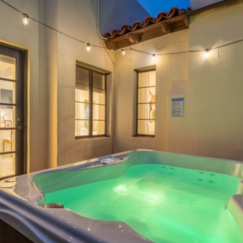 The private hot tub off the Master, quaint + cozy