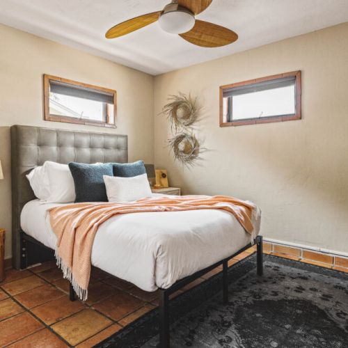 Sweet dreams in our fourth bedroom featuring quality queen bed and hypoallergenic luxury pillows.