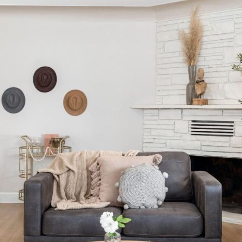 Our front room is a cozy space to sit by the fireplace.