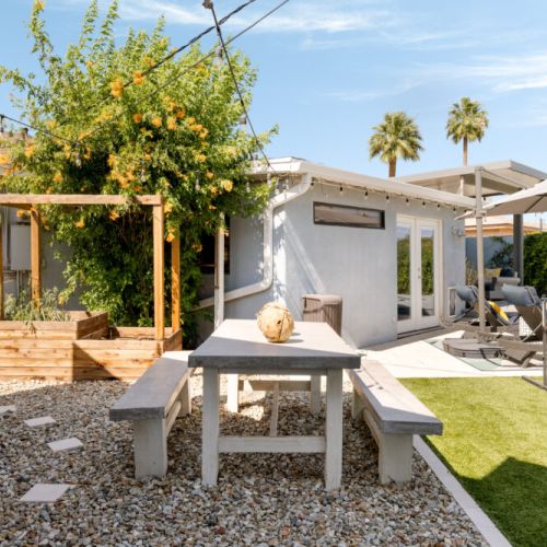 Several outdoor seating areas