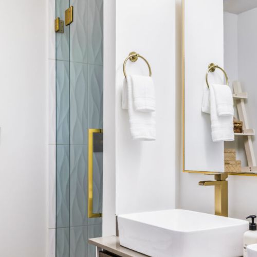 A splash of colored tiles in this bathroom
