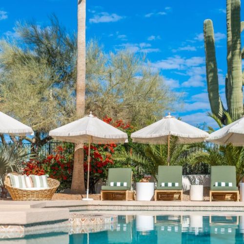 Embrace all the desert has to offer - poolside oasis w/ loungers, umbrellas + misters