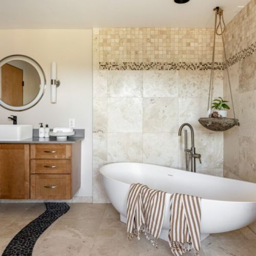Master bathroom suite with stand alone tub