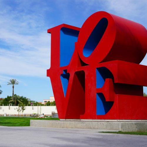 The love sign is a version of the iconic pop art sculpture LOVE by an American artist named Robert Indiana. This iconic piece can be found on the grounds of Scottsdale Civic Center Mall. Standing 12 feet tall, the love sign is the most memorable work of public art in Scottsdale.  Photo op!