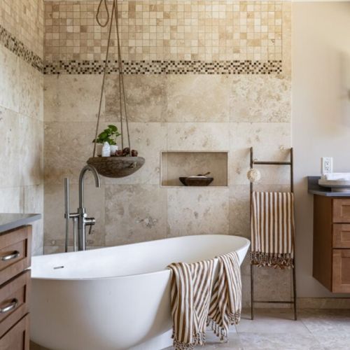 Repurposed vintage pulley transforms your bath into a spa retreat.