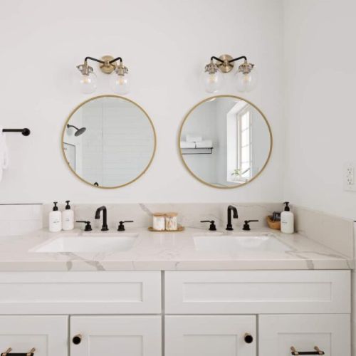 Master bathroom with dual sinks and walk in luxurious shower.