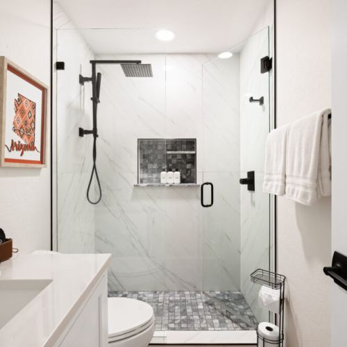 Second Master Bathroom with walk in shower and eco friendly toiletries