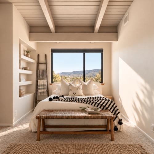 Second bed in the open loft. Queen size