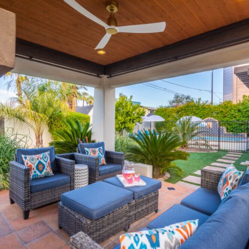 Relax by the fountains in the heated pool or lounge in the breezy ramada.