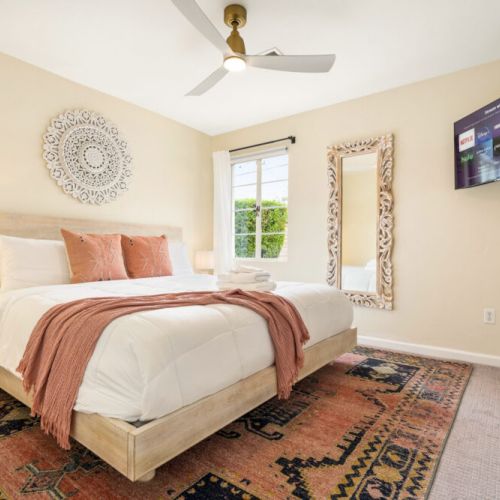 Sleep in our comfy beds with luxurious linens + Smart TV