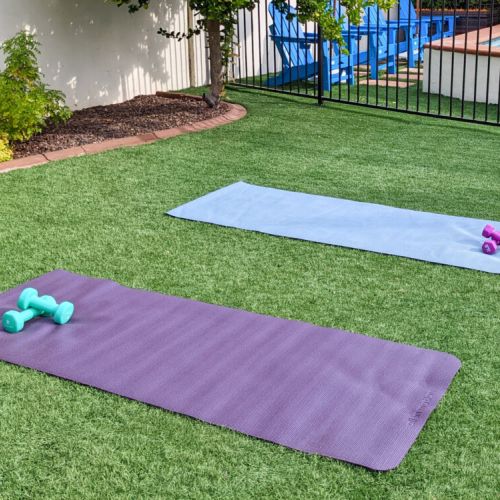 Yoga mats/weights are available for use