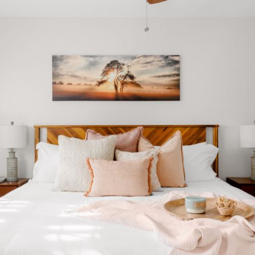 Downstairs bedroom with King bed and separate work space