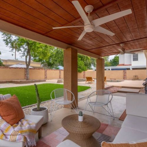 Private backyard with covered patio