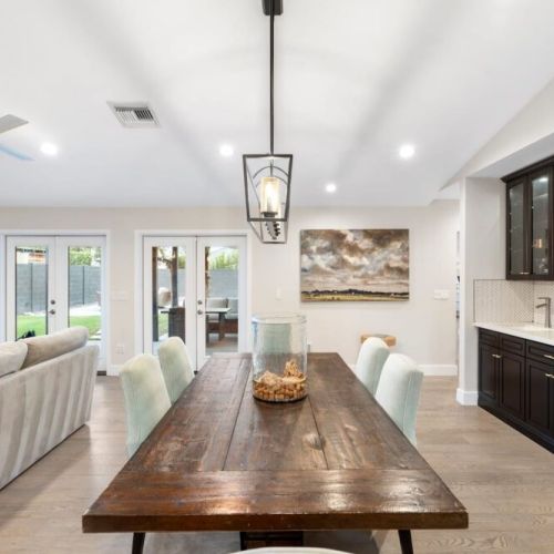 Dining table with ample seating for family meals.