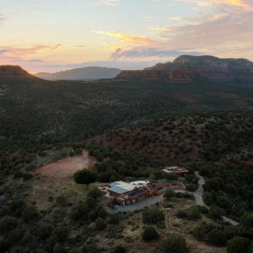 Birds eye view of our 2.5 acre estate nestled against the National Forest