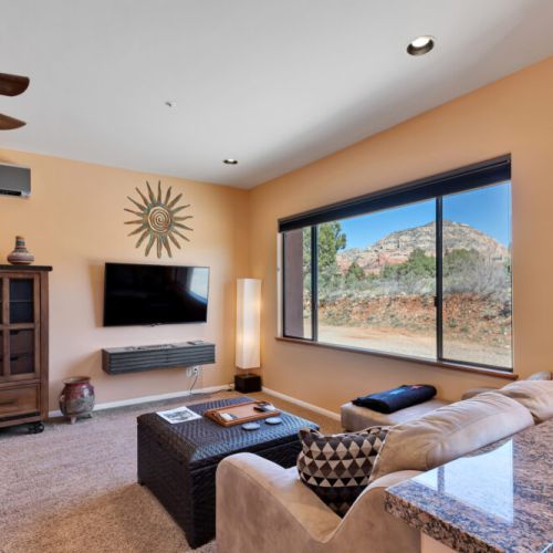 Studio with sofa, smart TV