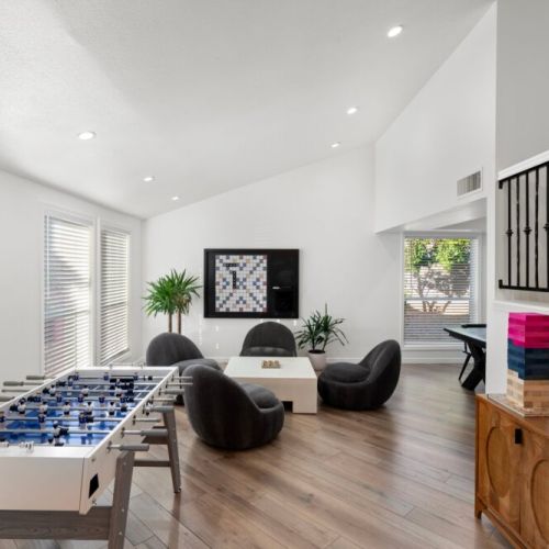 "we had so much fun in this room, between the wall scrabble and the foosball!"
