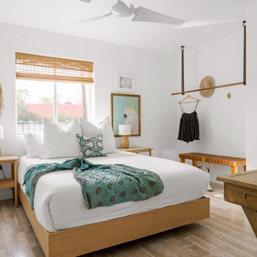 Bedroom 2 with Queen Bed and dedicated work space.