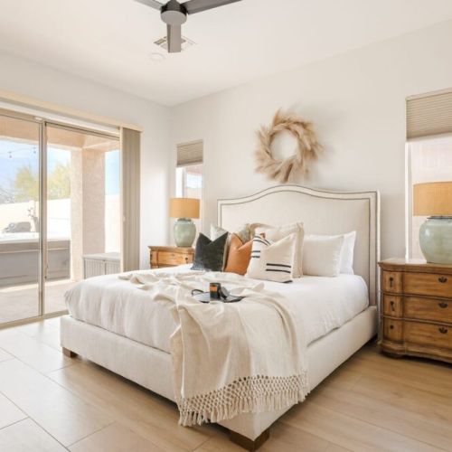 Master bedroom with walk-out patio to the hot tub