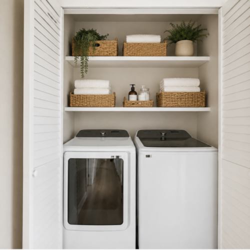 Washer + dryer set for your use, laundry pods provided.