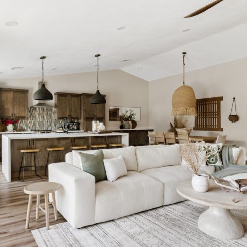 Kitchen, dining and living rooms